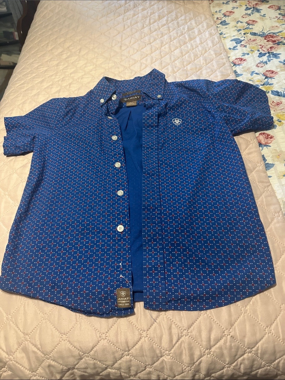 Ariat Blue Short-Sleeve Button-Down Shirt with Micro Dot Print